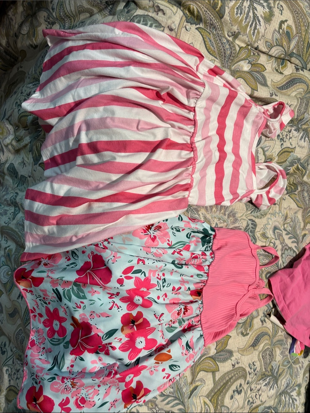 Girls Pink Striped & Floral Summer Dresses - 2pc